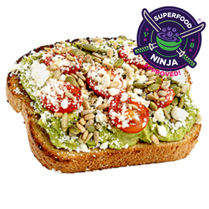 Superseed Avocado Toast with larger superfood emblem