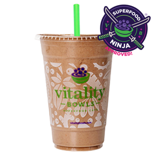 Coffee Crunch Smoothie with superfood emblem